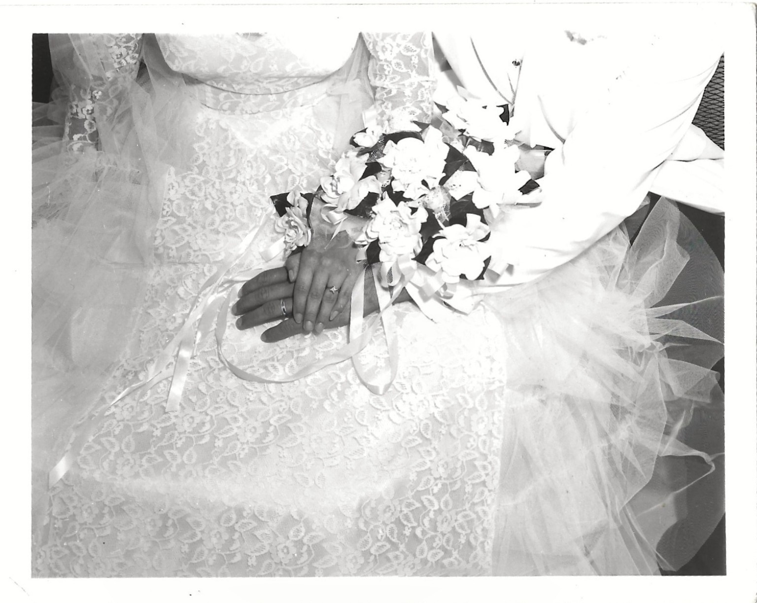 1950s LACE WEDDING DRESS Vintage Old Photo Bride & Groom Hands with Flowers Only