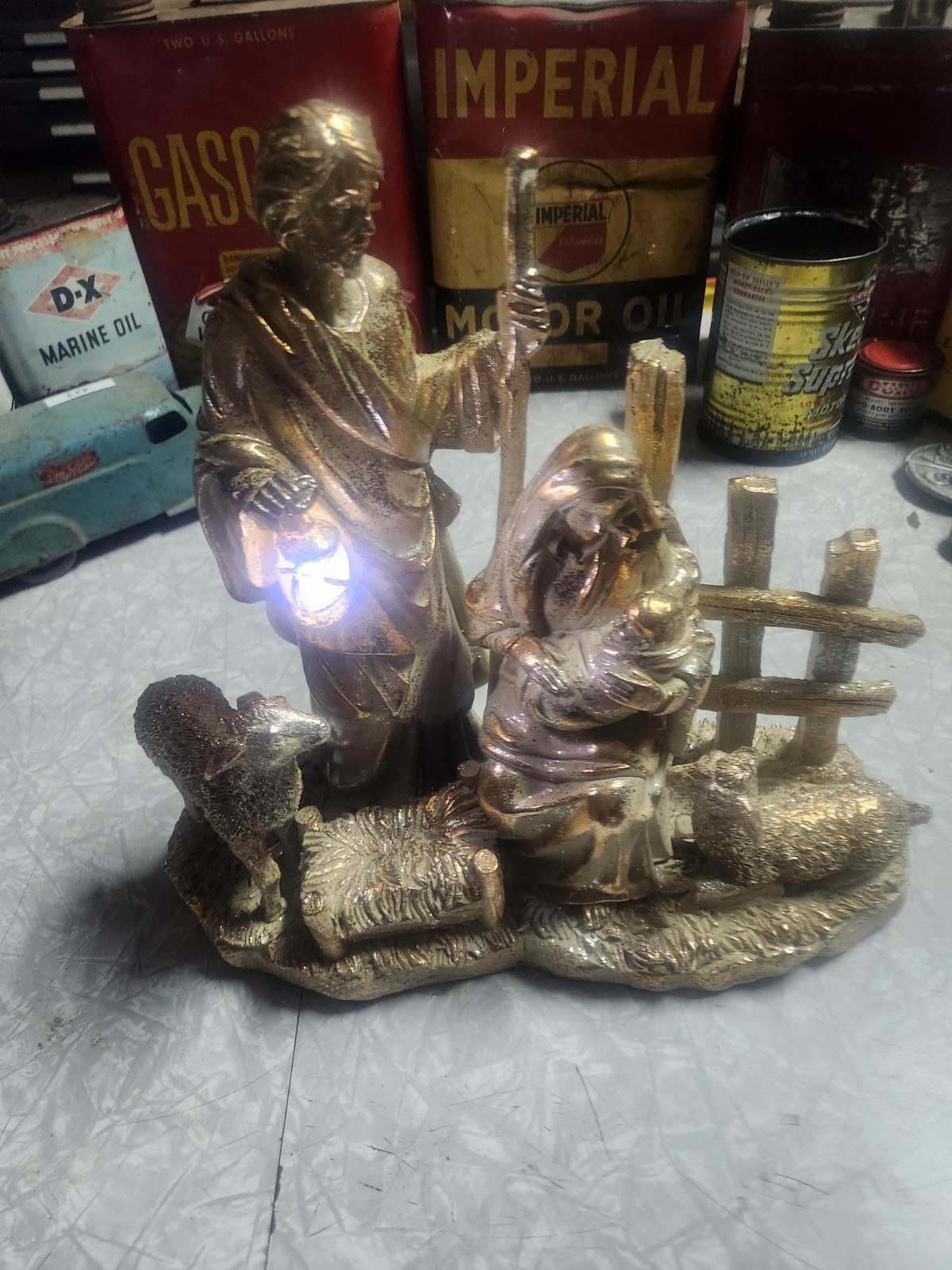 Vintage Nativety Scene Plaster Cracker Barrel Christmas Decor With Box