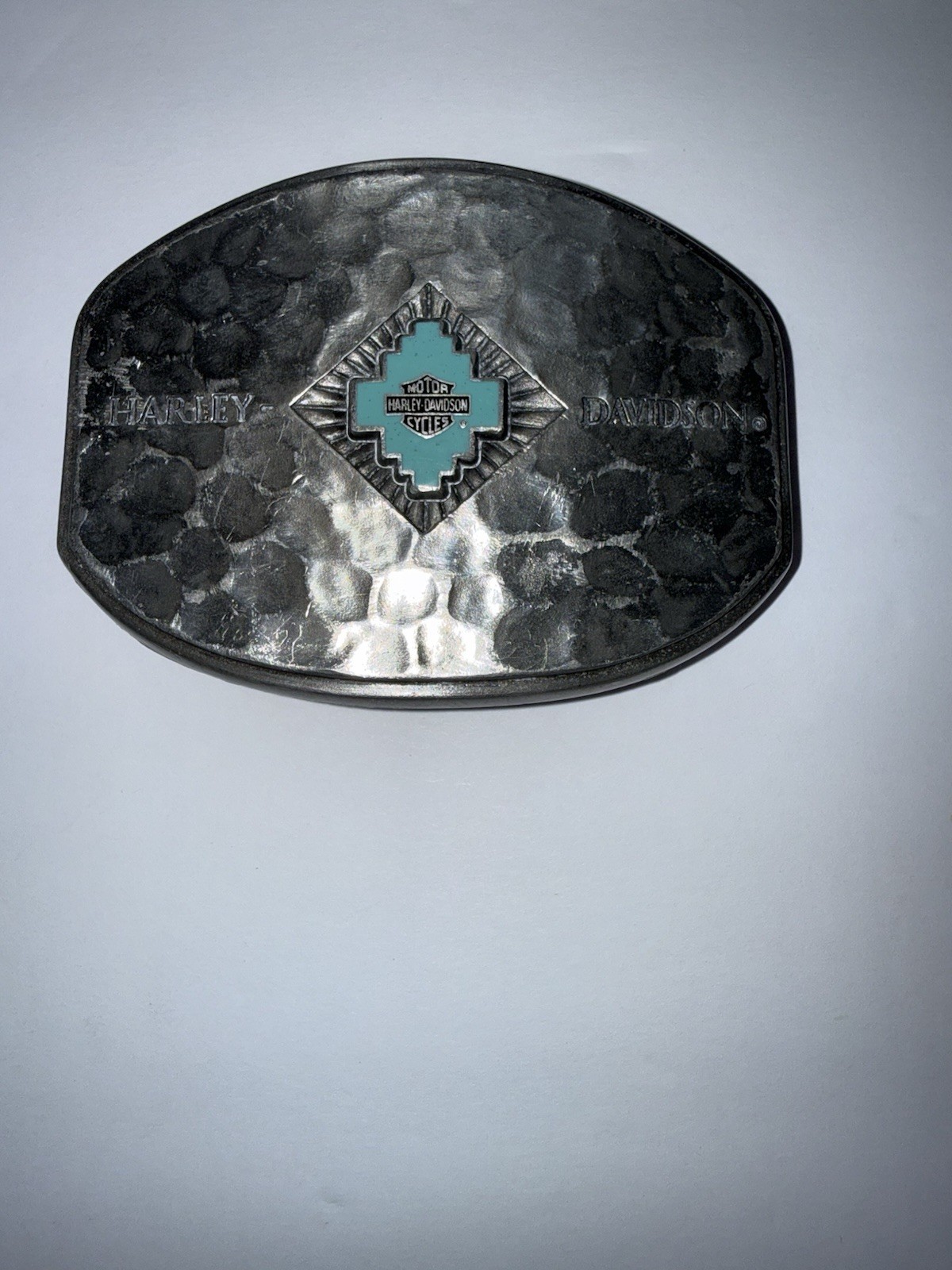 VTG 1993 Western Spirit Turquoise Harley Davidson Belt Buckle Fine Pewter