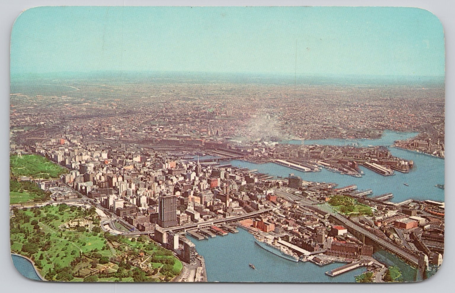 Vintage SYDNEY FROM THE AIR Postcard Australia QANTAS Curteichcolor 1970s Aerial