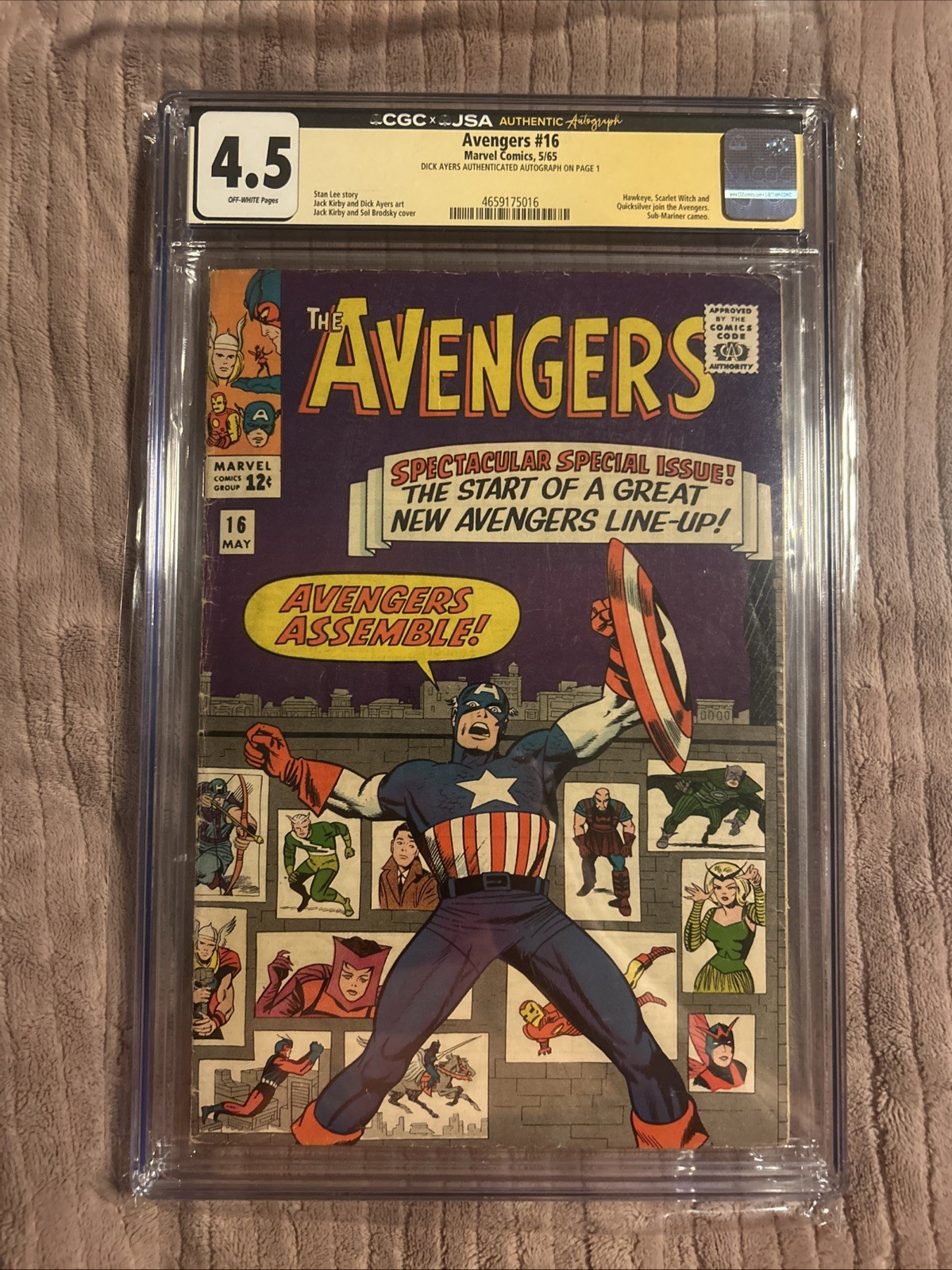Avengers #16 CGC 4.5 SS SIGNED / AUTOGRAPHED Dick Ayers at SDCC 1965 Cap America