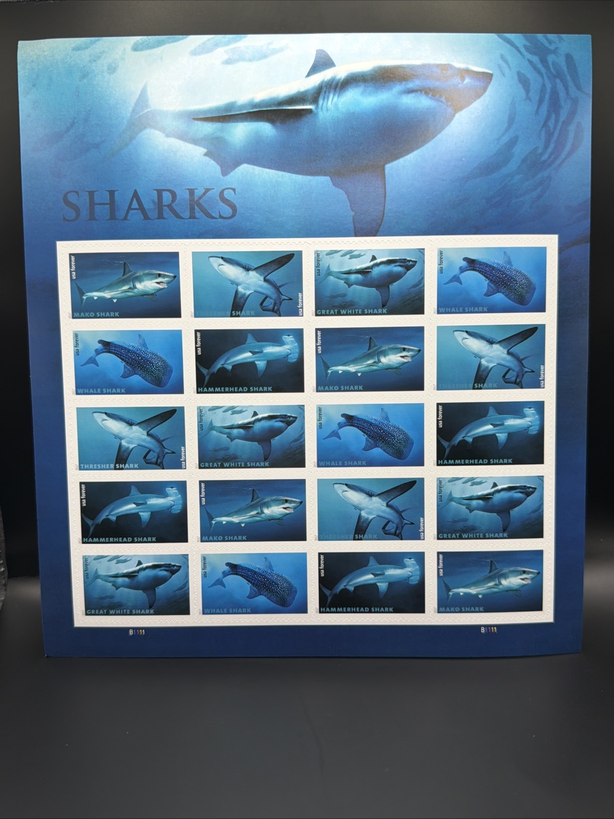 2017 USPS Sharks Forever Stamp Sheet of 20 Collectible Stamps