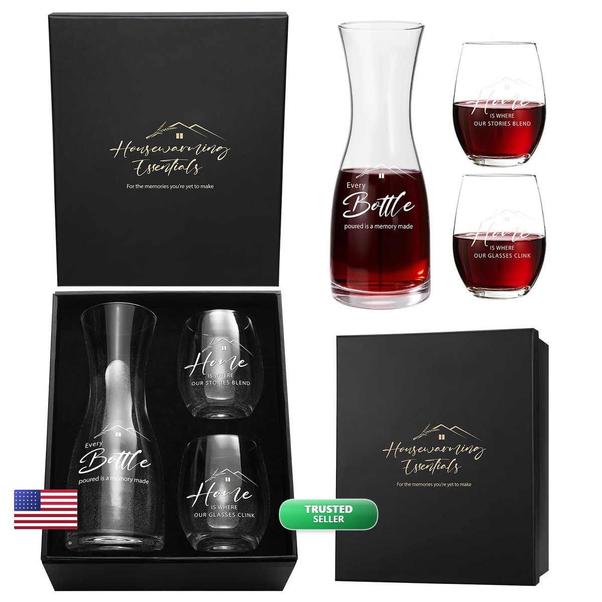 AW BRIDAL Wine Glasses and Decanter Set - House Warming Gift for New Home AW BRIDAL Wine Glasses and Decanter Set - House Warming Gift for New Home