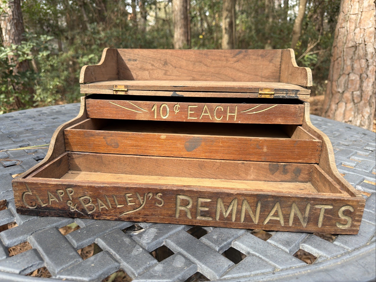 Antique 1880’s Clapp & Baileys REMNANTS Wooden Countertop Advertising Display
