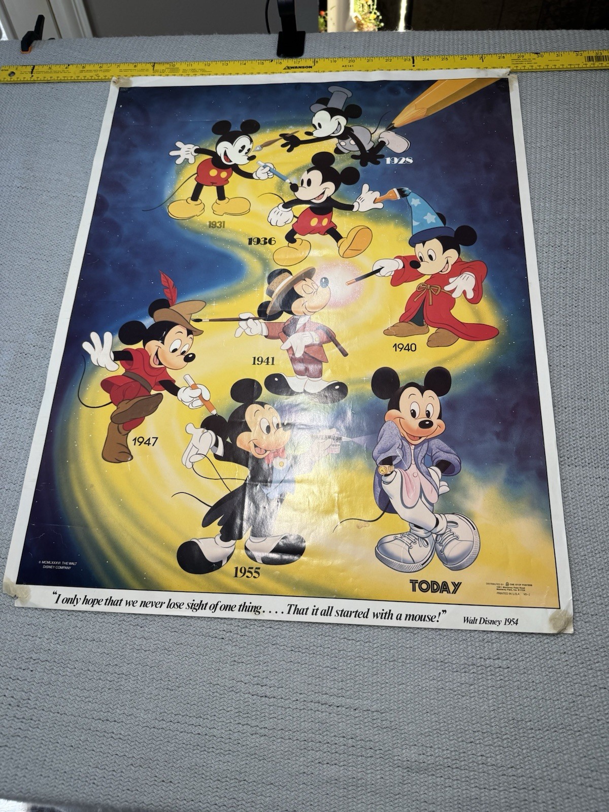 Vintage 1986 Disney Mickey Mouse Generations WD-2 Poster 22x28 One Stop OSP