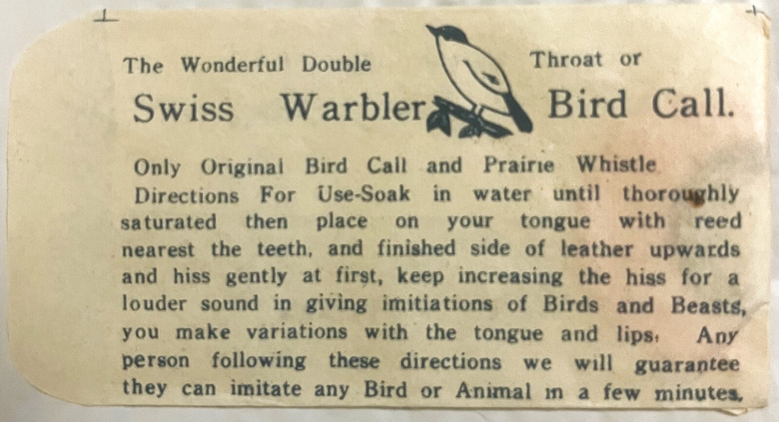 🐦 1960s Swiss Warbler “Wonderful Double Throat” Bird Call Prairie Whistle NOS
