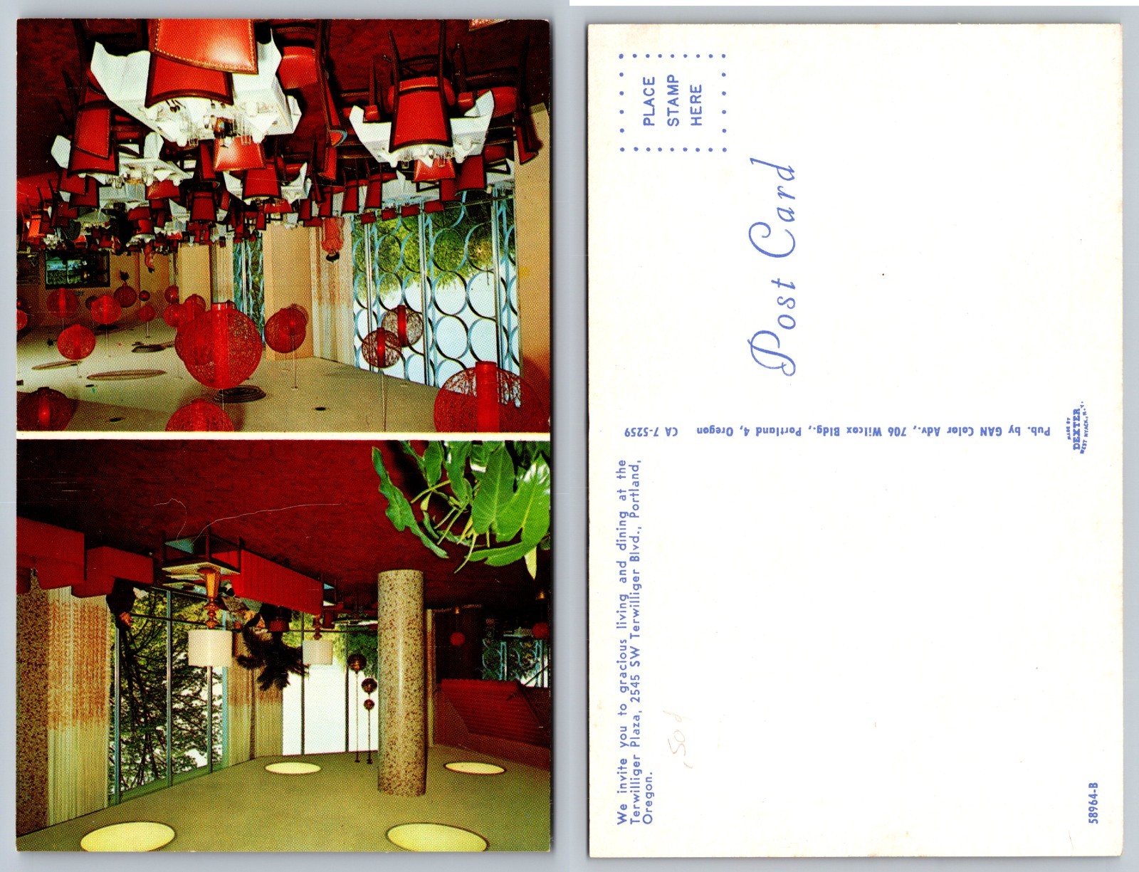 Terwilliger Plaza Red Lantern Dining Room Interior Portland Oregon Postcard
