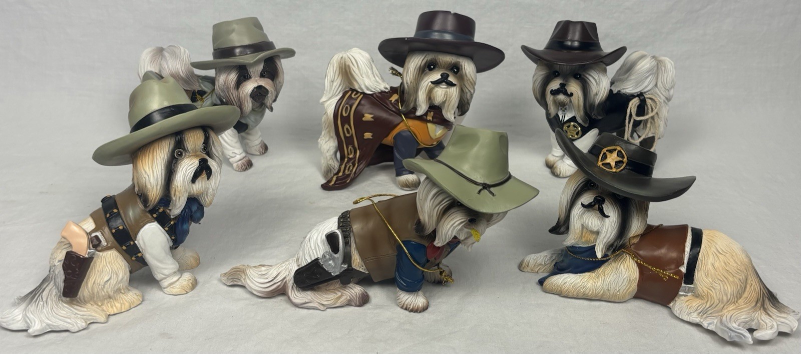 Shih Tzu Spurs ‘N Fur Wild West Figurines Lot of 6 Hamilton Collection Cowboy