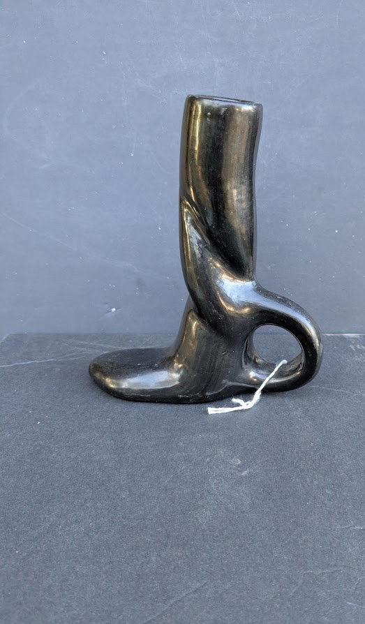 VINTAGE NATIVE AM. SANTA CLARA BLACKWARE POTTERY CANDLE HOLDER 6