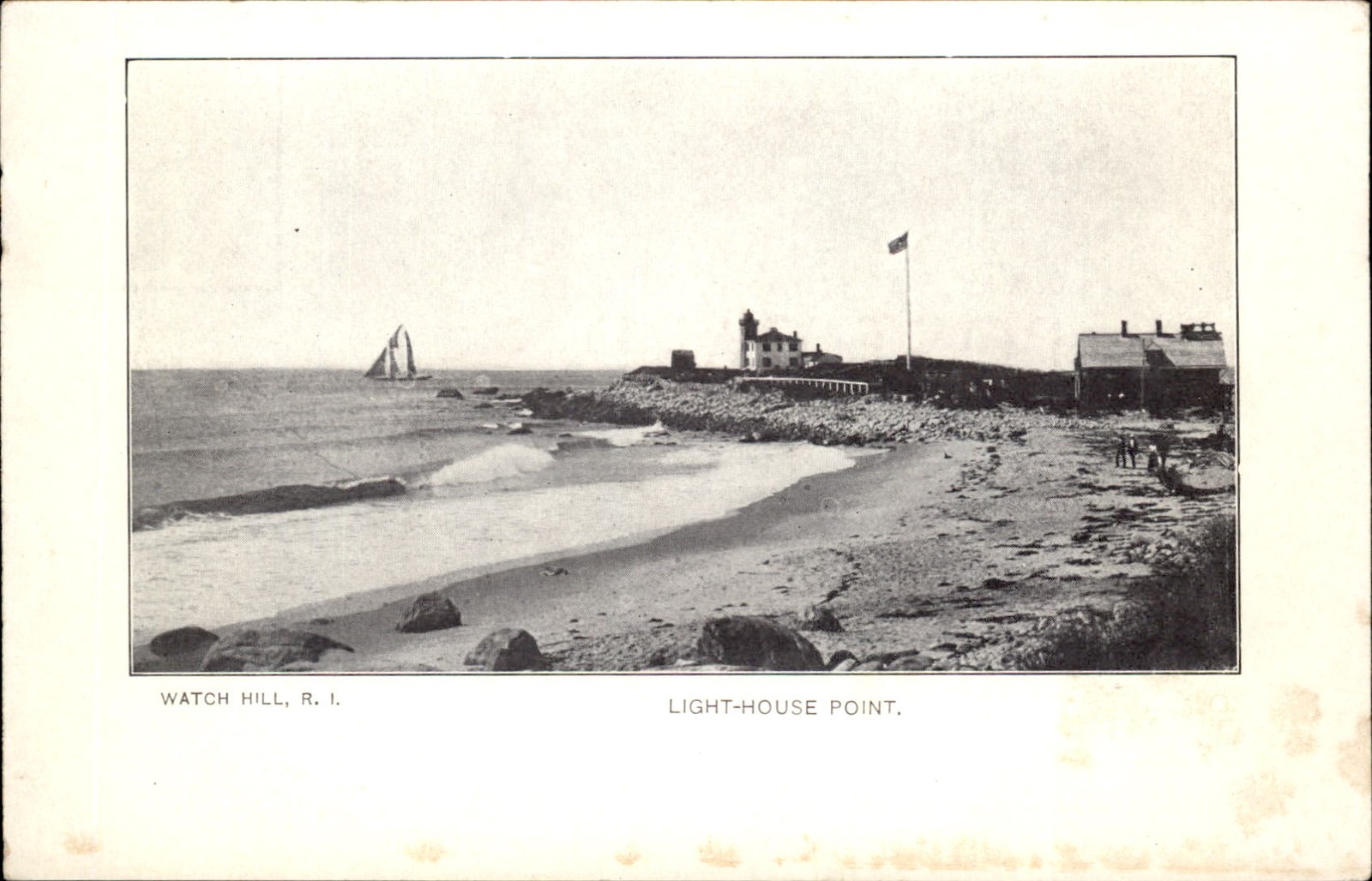 Watch Hill Rhode Island RI Lighthouse Point c1900s-10s Vintage Postcard
