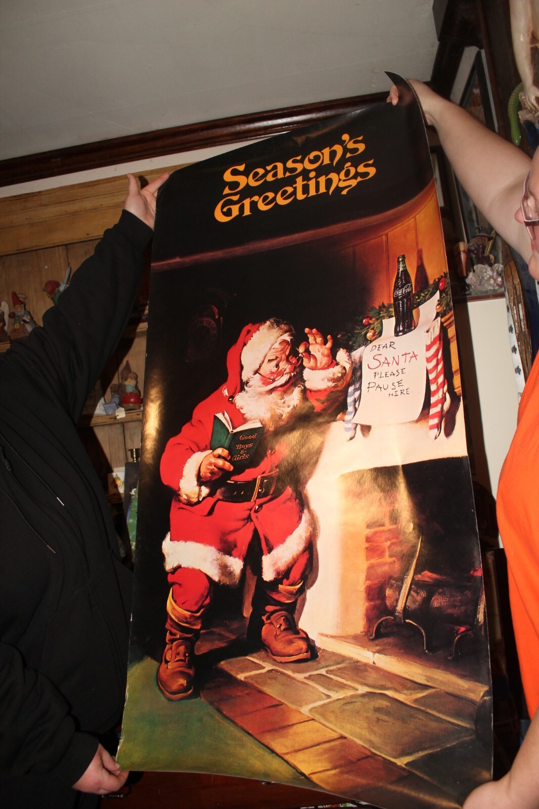 Vintage Season\'s Greetings Coca Cola Santa Claus Store Display Poster 27\