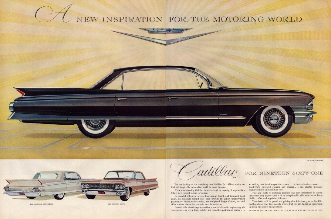 1960 Cadillac Fleetwood TWO PAGE Print Ad Model Year '61 New Inspiration