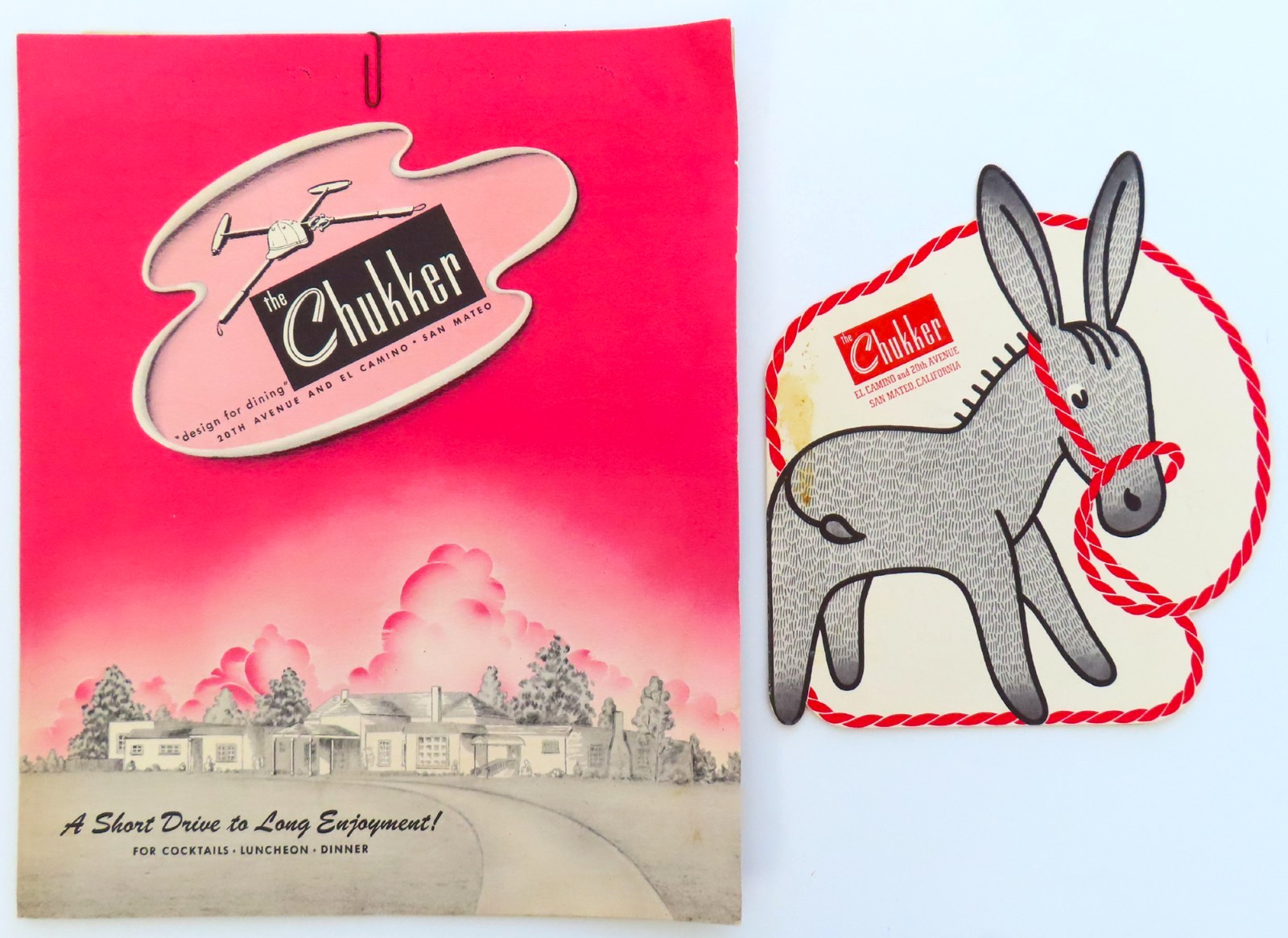 2 The Chukker San Mateo California Menu Lot Vintage 1951 50s Childrens Dinner CA
