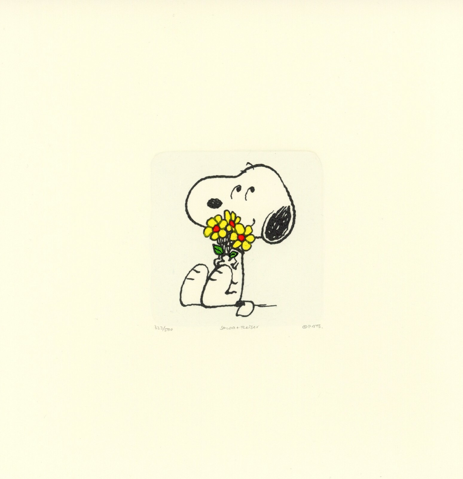  Snoopy Peanuts Sowa & Reiser #D/500 Hand Painted Cartoon Etching Art Flowers