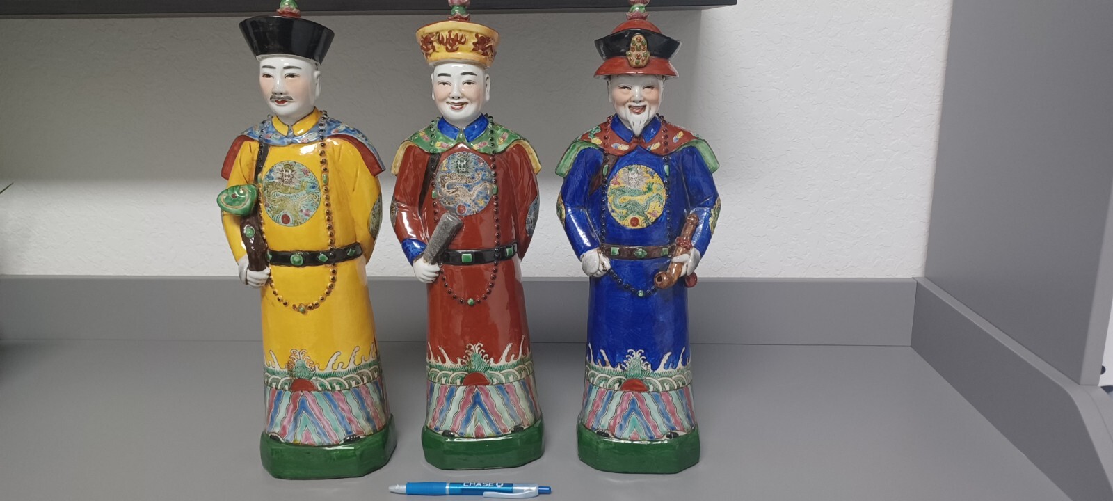 Chinese Emperor Porcelain Figure - Three Generations  Qing Dynasty Statues set 3
