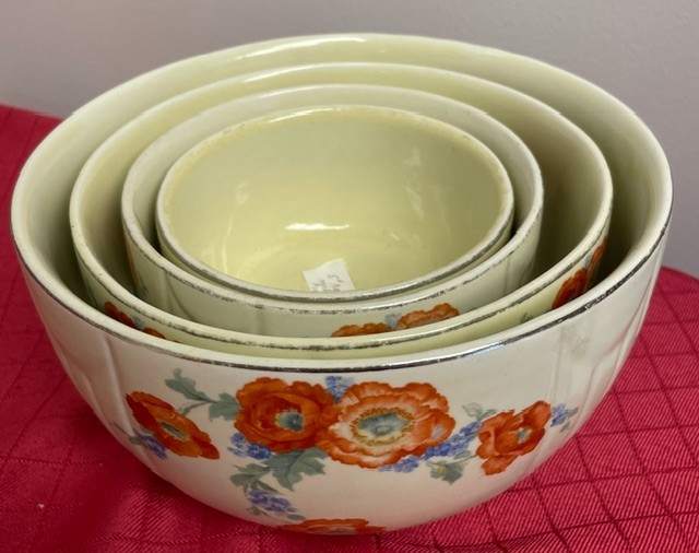 Vintage Hall's Superior Quality China Orange Poppy Nesting Bowls 4 pc Set