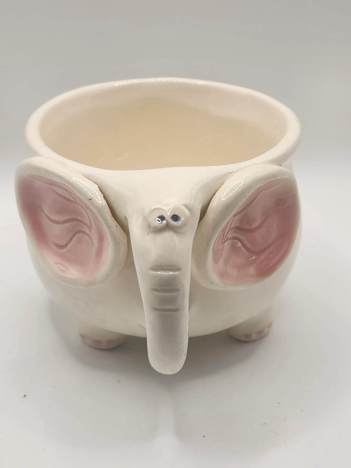 Ceramic Elephant Planter Mug Pink Ears Figural Animal Cup Trunk Unmarked