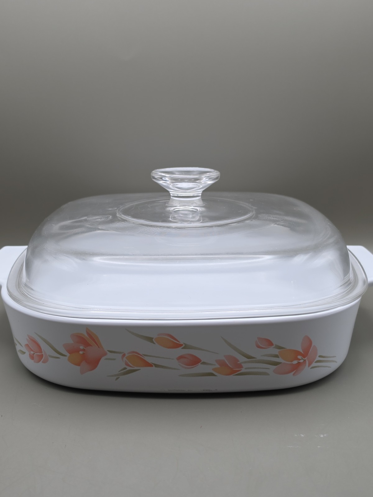 Vintage Corning Ware Peach Floral Casserole Dish  A-10-B w/A12C Lid 2.5 Liter