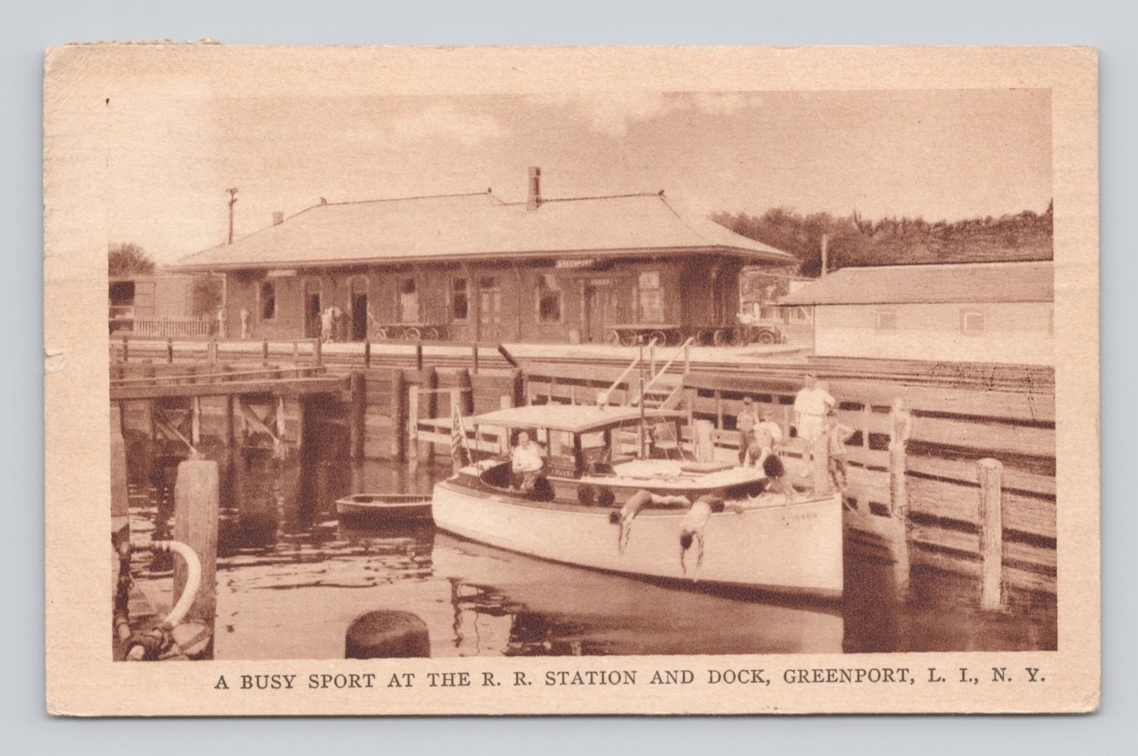 Postcard R.R. Station and Dock Greenport L.I. NY ~ 1931 Postcard R.R. Station and Dock Greenport L.I. NY ~ 1931
