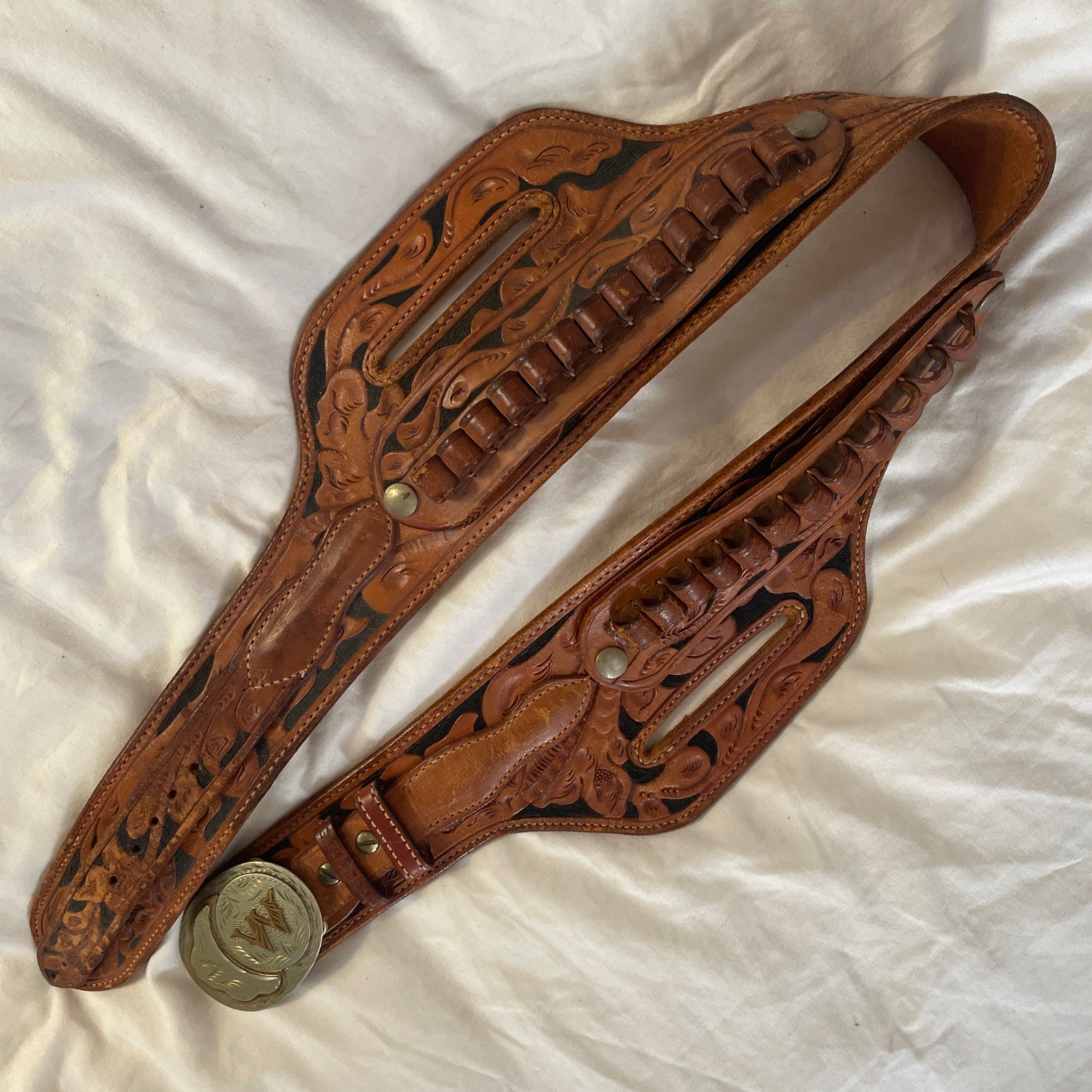 Vtg Bedell Rogers Longview Tx Hand Tooled Leather Western Gun Belt & Holster Rig