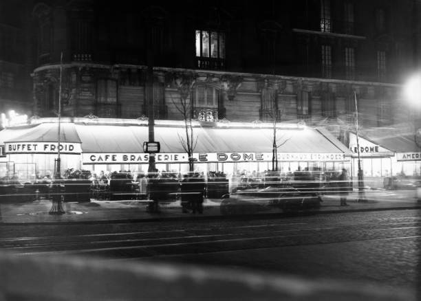 Cafe Brasserie Le Dome in November 1929 in Paris, France Old Historic Photo Cafe Brasserie Le Dome in November 1929 in Paris, France Old Historic Photo