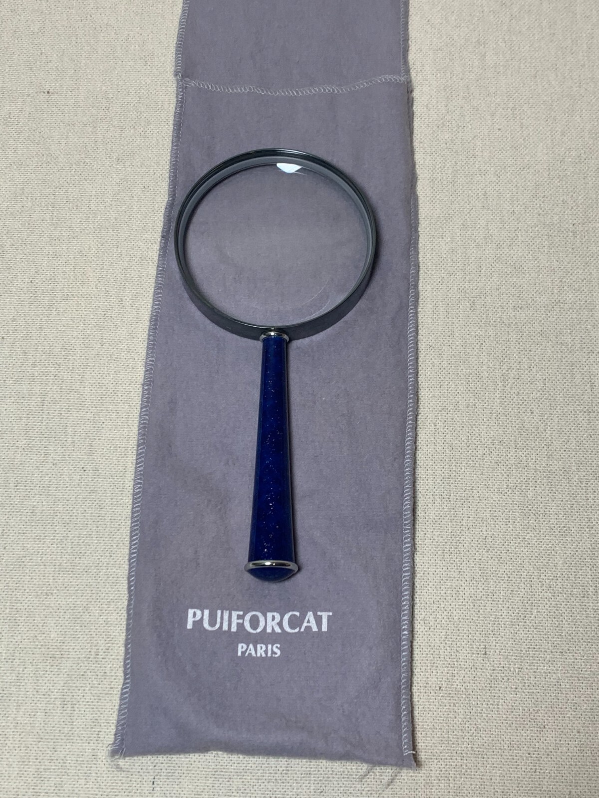 Vtg Rare Puiforcat Large Cobalt Lapis Blue Enameled Silver Magnify Glass France