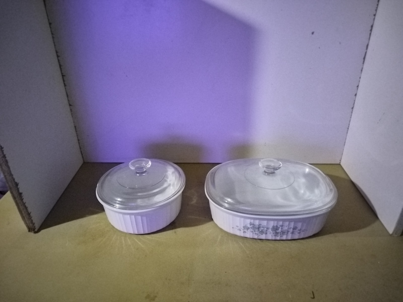 Vintage CorningWear French White Casserole Set Lot Of 2,F-2-B,2.8,F-5-B 1.6 Vtg Vintage CorningWear French White Casserole Set Lot Of 2,F-2-B,2.8,F-5-B 1.6 Vtg
