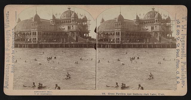 Photo:Salt Lake Utah 1897 Great Pavilion Bathers Swimming Lake