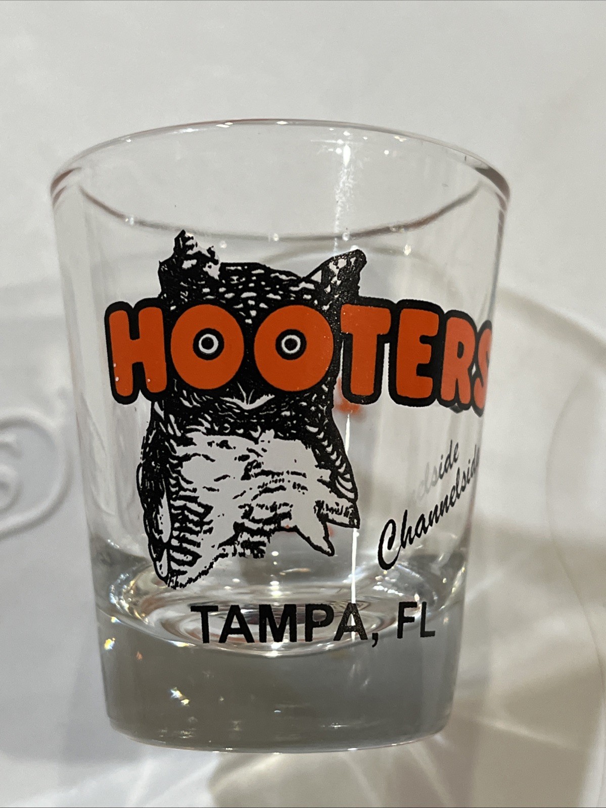 Hooters Shot Glass-Tampa, Fl- Channelside-Delightfully Tacky, yet Unrefined,NWOT