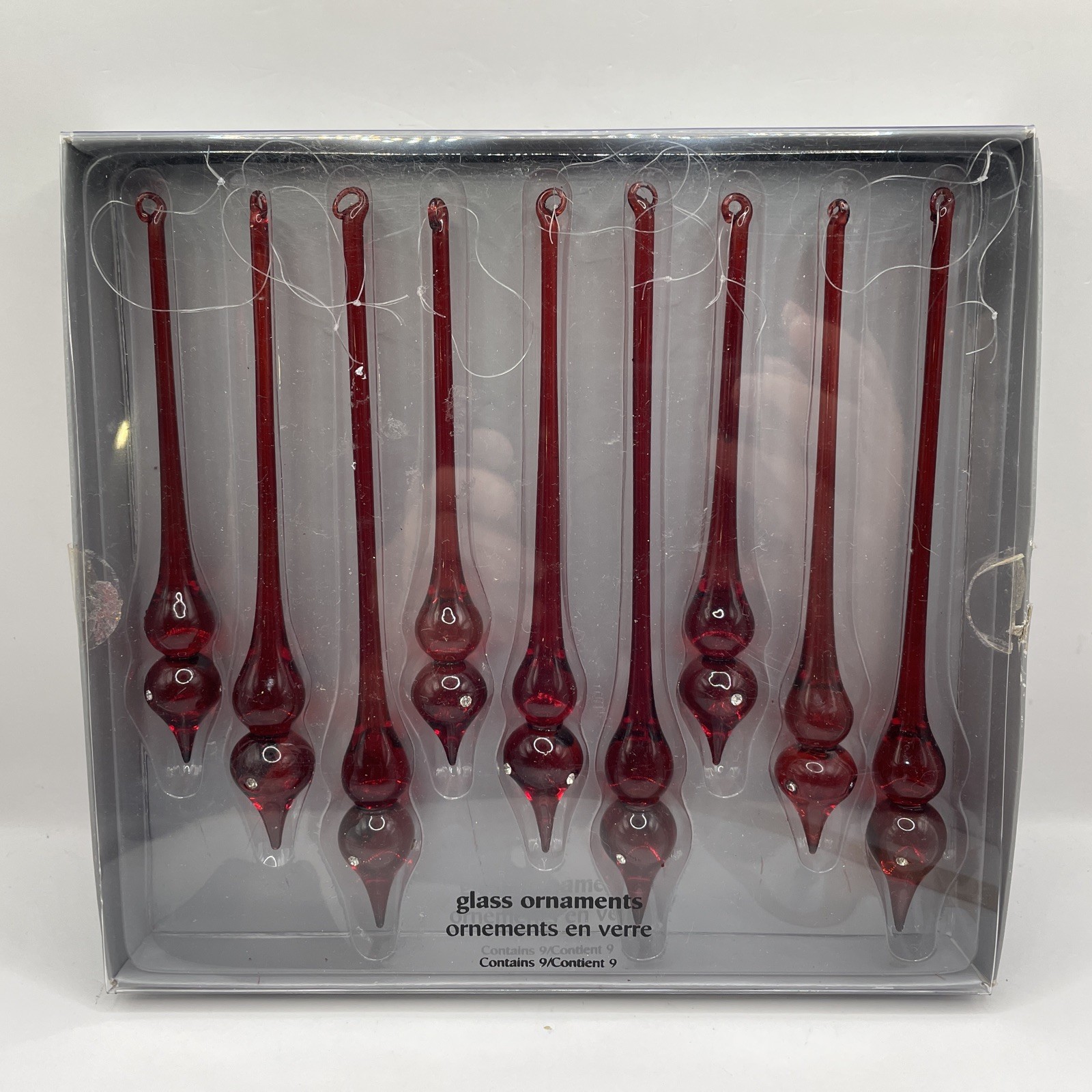 Vintage Pier 1 Red Blown Glass Icicle Tear Drop Christmas Tree Ornaments NEW