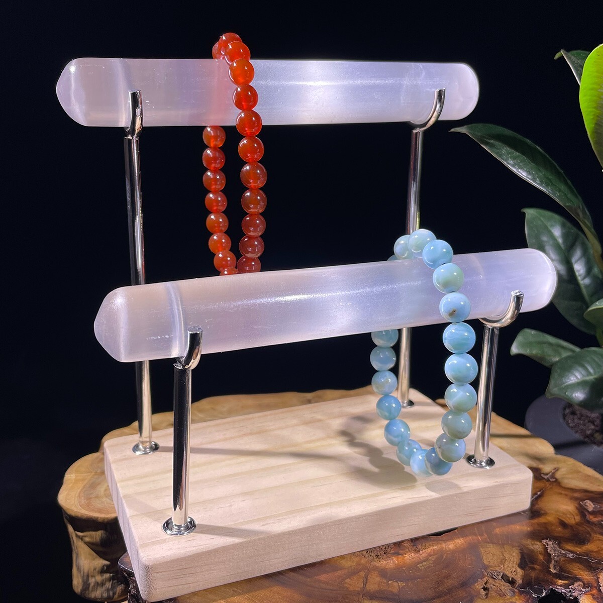 Selenite Bracelet Holder Hand Craved Healing Stone Natural Collectible Crystals