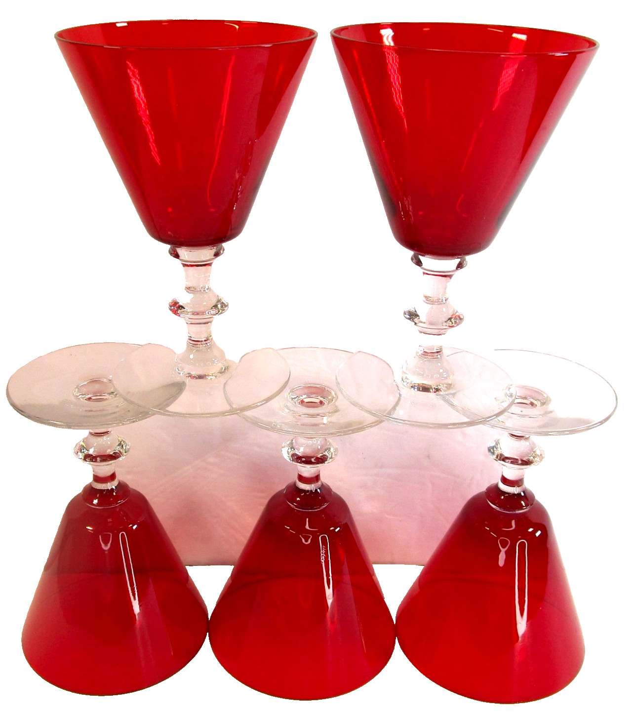 Moragntown Glass Radiant 5 Ruby Red Stemmed Goblets 10 Oz Wine Cocktail Water
