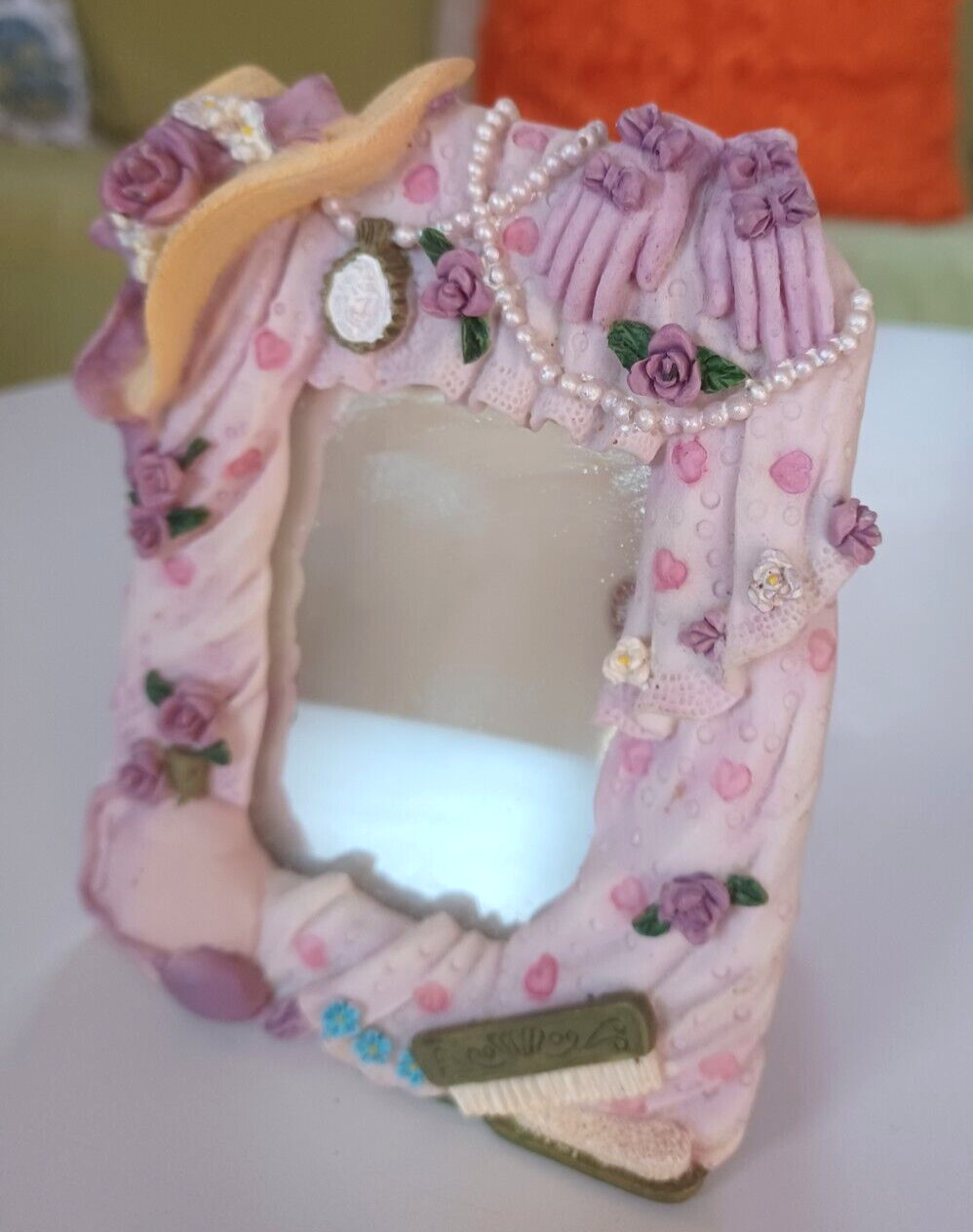 Vintage Victorian Motif Detailed Resin dresser Mirror & plant Holder/Trinket box