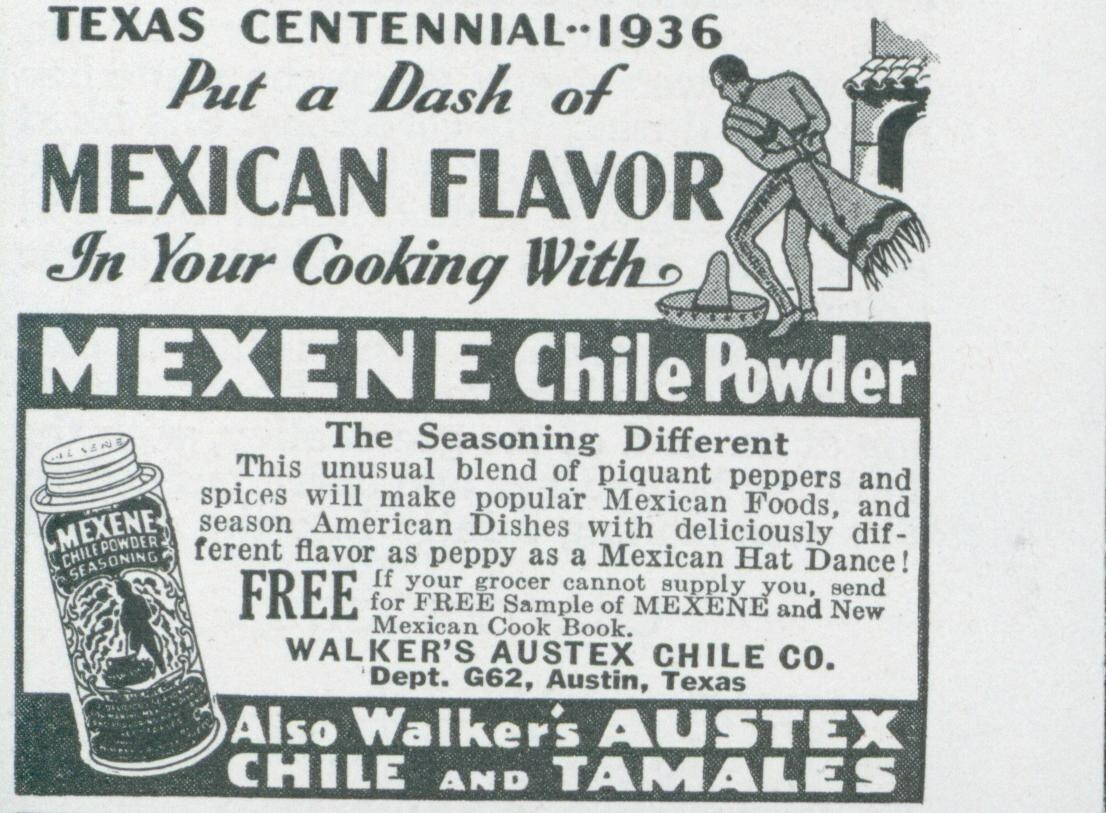 1936 Mexene Chili Powder Texas Centennial Mexican Flavor Vintage Print Ad GH1