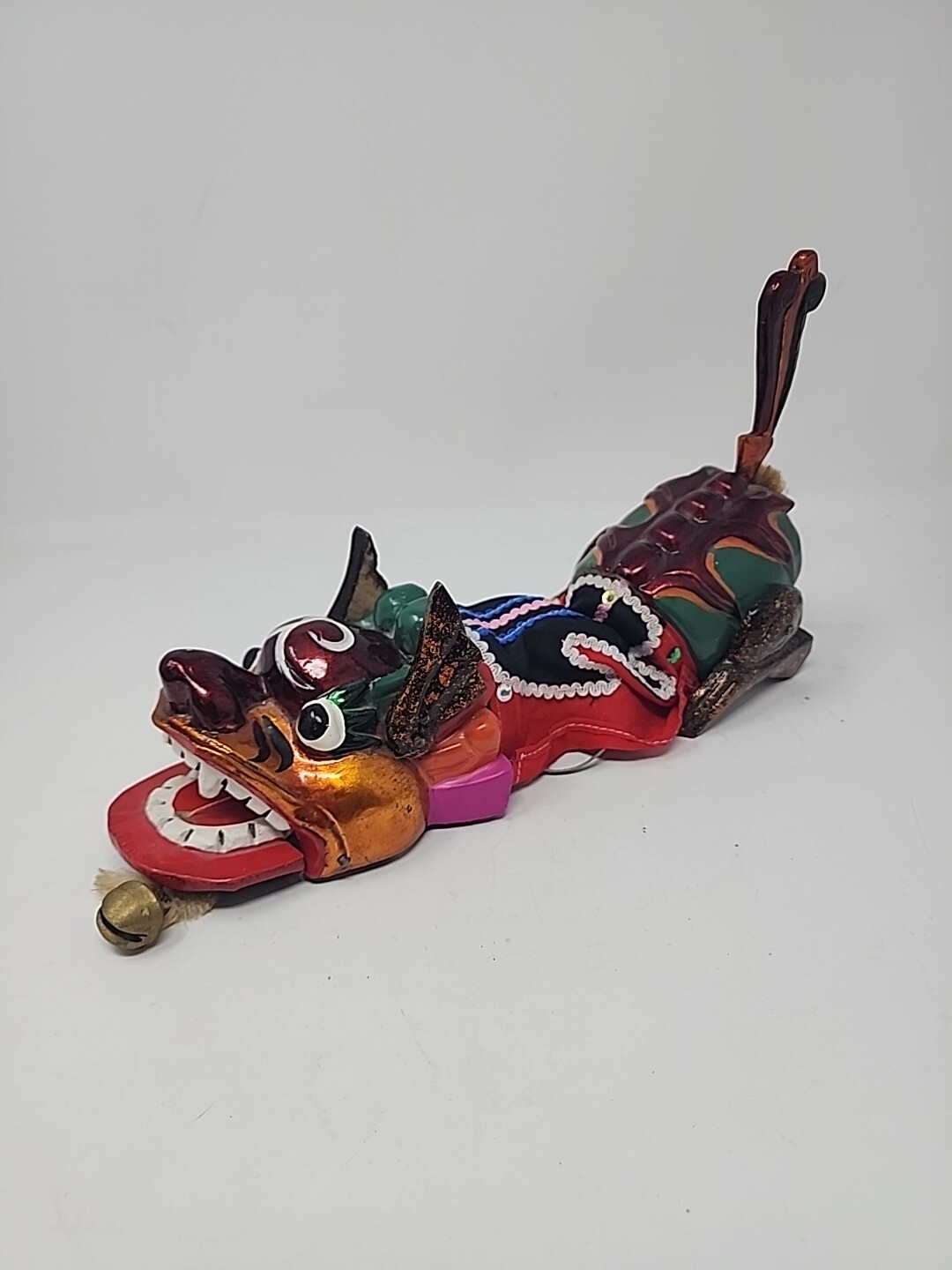 Vintage Chinese Carved Wood Lion Dance Puppet Foo Dog Dragon Marionette Folk Art