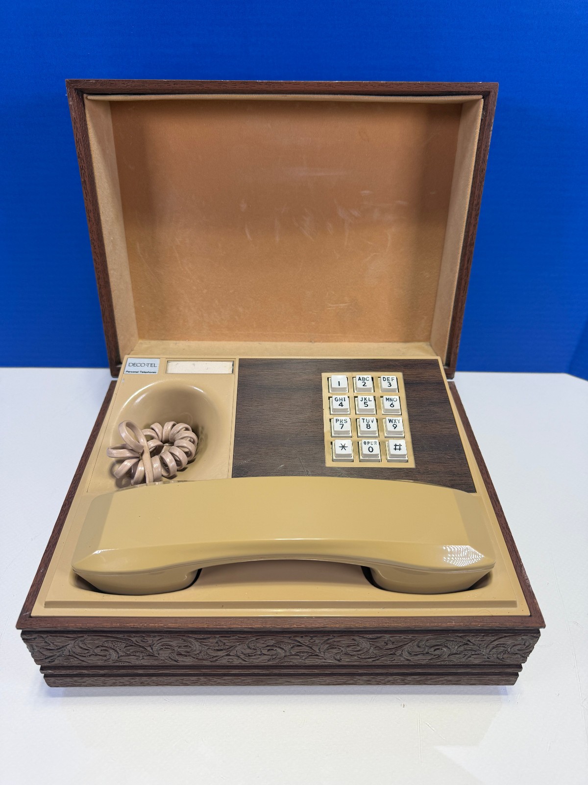 Vtg Western Electric Deco-Tel Desk Wood Box Push Button Telephone Phone ~Tested