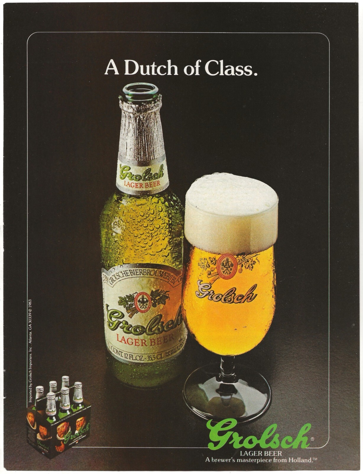 Vintage Print Ad Grolsch Lager Beer - A Dutch Of Class - Apr 1984