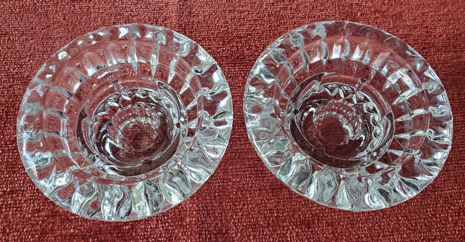 Vintage Clear Glass Candle Holders Pair Faceted Rim Taper Holders