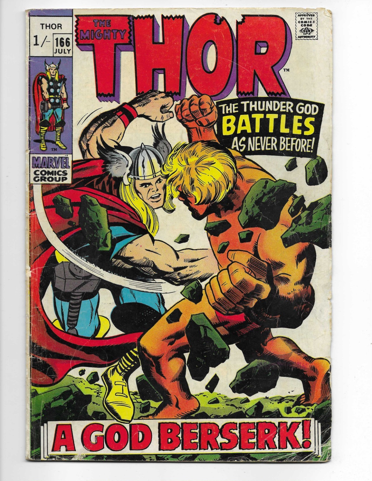 Thor 166 1969 Marvel Comics VG- 3.5 2nd Full App Warlock Balder Sif Odin   UK Ed