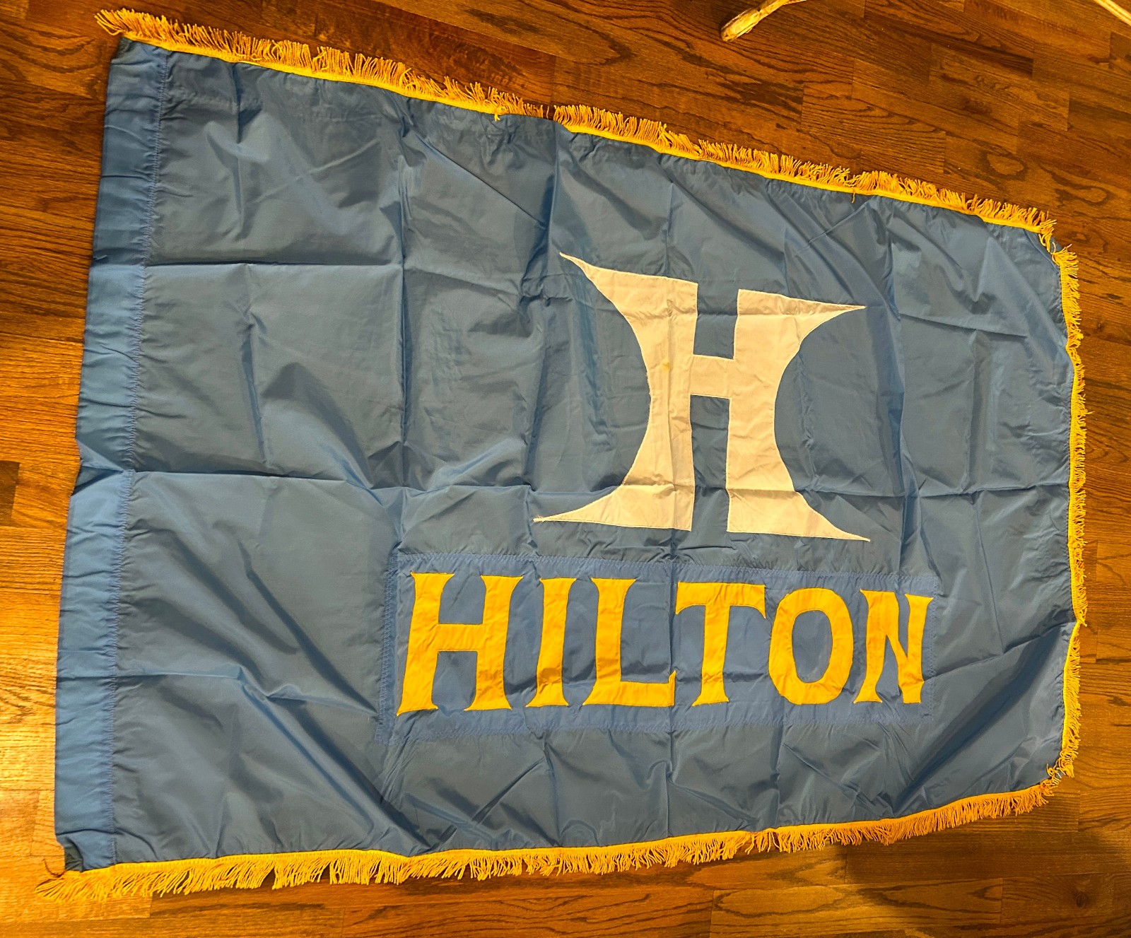 Vintage Hilton Hotel Flag - Very Rare - Light Blue with Gold Fringe  44\