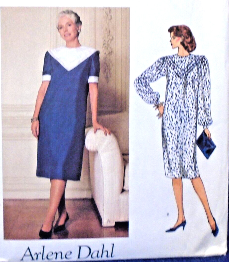 Vintage Vogue Pattern 8603 80s Arlene Dahl Dress Point Collar 16 36\