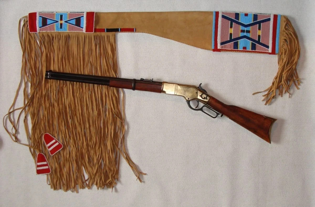 Native American Indian Beaded Rifle Scabbard Sioux Style Suede Leather Native American Indian Beaded Rifle Scabbard Sioux Style Suede Leather