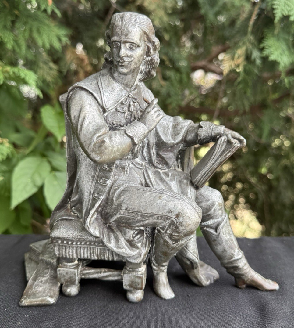 Antique C 1895 Ansonia William Shakespeare Mantle Clock Topper Accent Statue