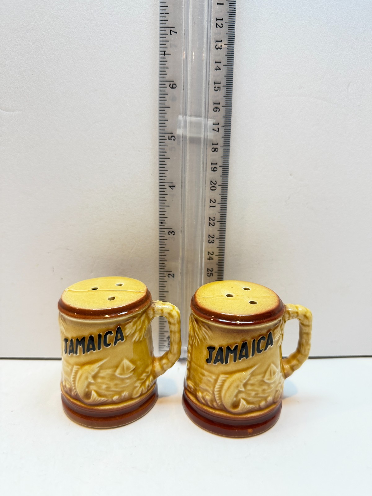 Vtg Jamaica Souvenir Salt and Pepper Shakers Sailboat Nautical Swordfish Ocean