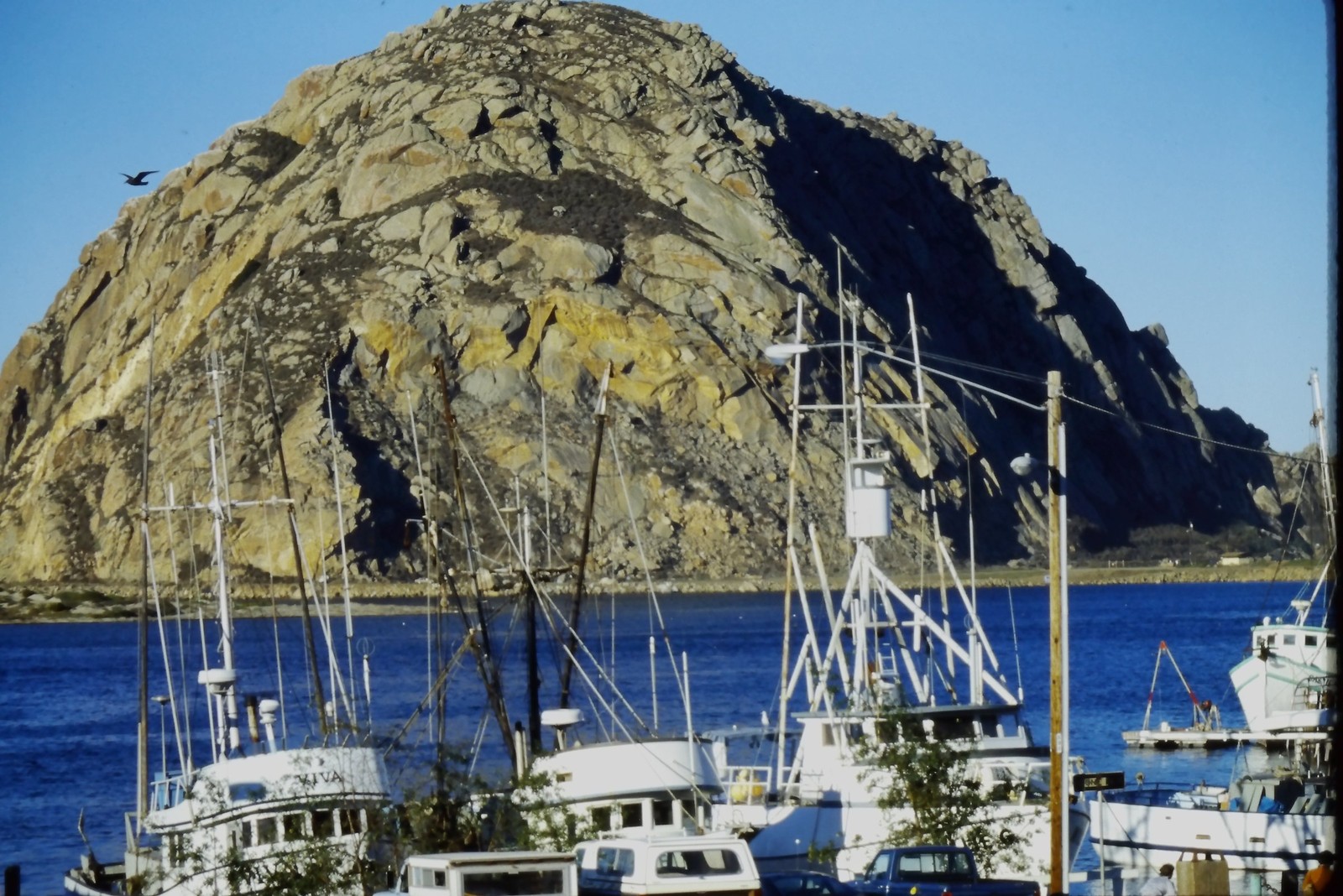 c1980\'s Ektachrome 35mm Slide Morro Rock Fishing Boats Bay California Person c1980\'s Ektachrome 35mm Slide Morro Rock Fishing Boats Bay California Person