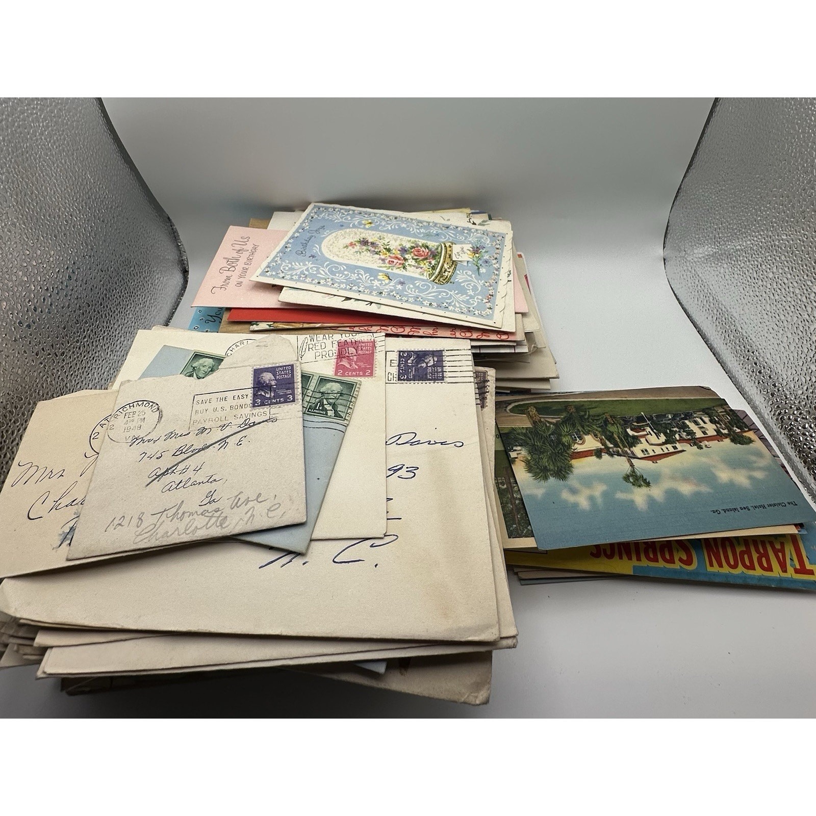 Vintage Lot of 100 1940\'s-1950\'s Greeting Card, Post Cards & Envelopes W/stamps