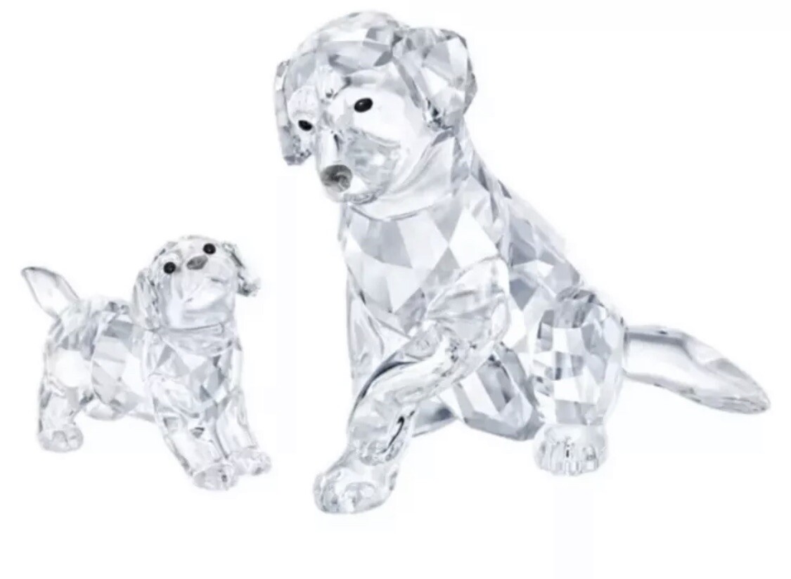 NIB Swarovski Labrador Mother With Puppy Crystal Clear Figurine #5705330
