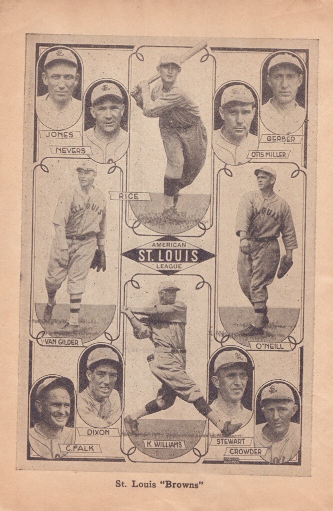 1927 St. Louis Browns Orioles, Ken Williams Harry Rice 1920s Baseball Team Page