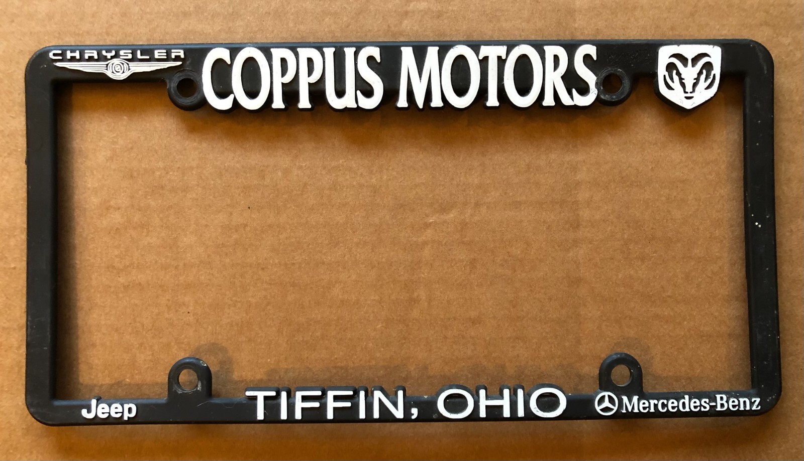Vintage Coppus Motors Tiffin Ohio License Plate Frame Chrysler Ram Jeep Mercedes