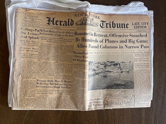 1943 FEB 25 NEW YORK HERALD TRIBUNE - WWII Rommel in Retreat Late City Edition